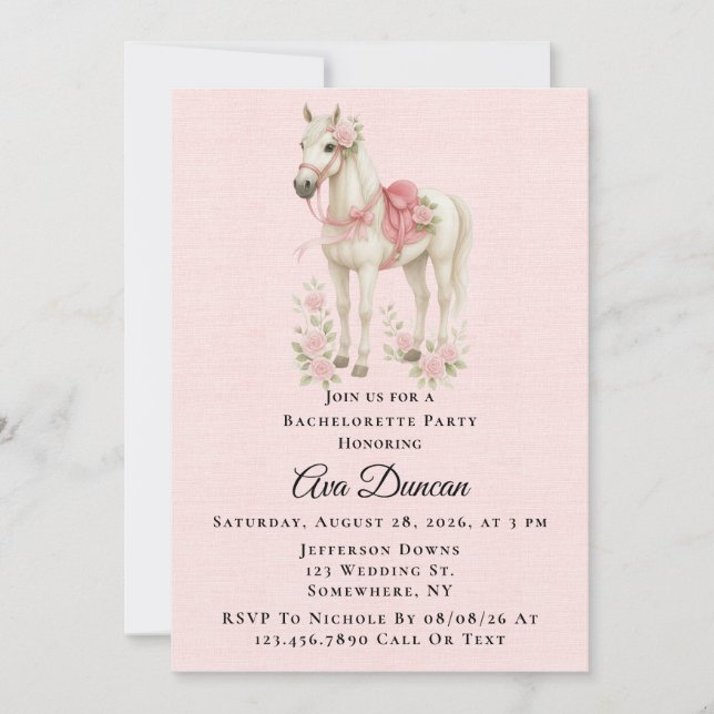 Convites Festa de solteira de Cavalo das Flores Rosa e Azul (Frente)