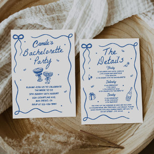 Convites Festa de solteira De Cocktail Desenhada À Mão