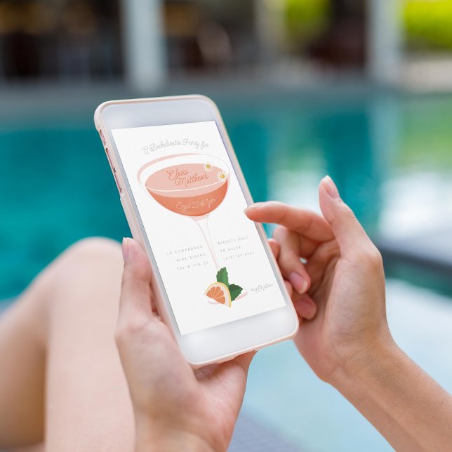 Convites Festa de solteira de coquetel rosa (Criador carregado)