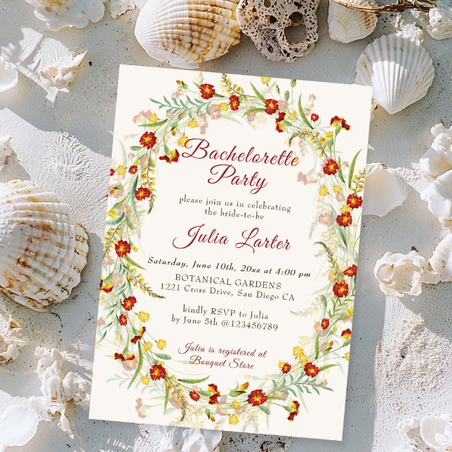 Convites Festa de solteira de folhagem das flores selvagens (Criador carregado)