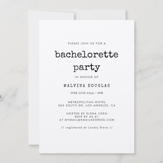 Convites Festa de solteira de máquinas de escrever minimali (Frente)