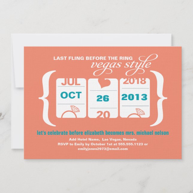 Convites Festa de solteira de máquinas de slot em Vegas (Frente)