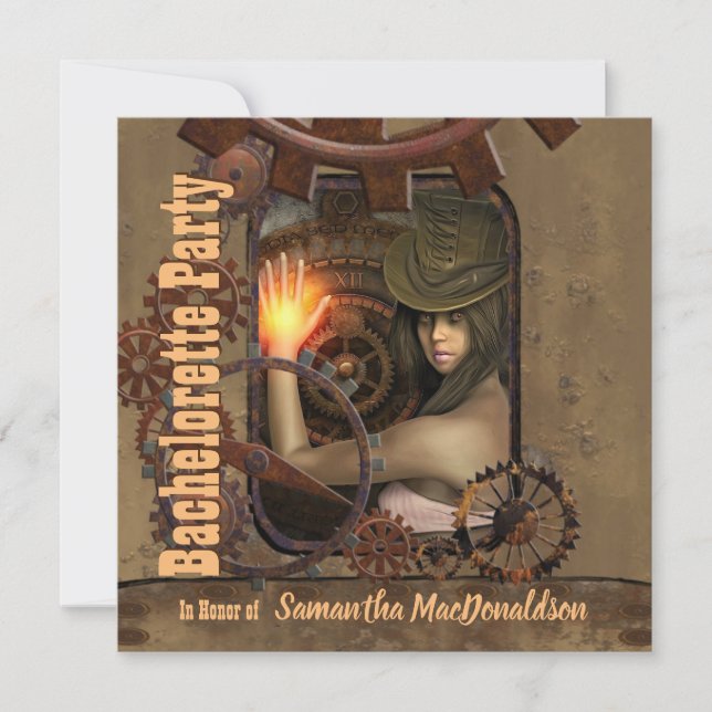 Convites Festa de solteira de moça Steampunk (Frente)