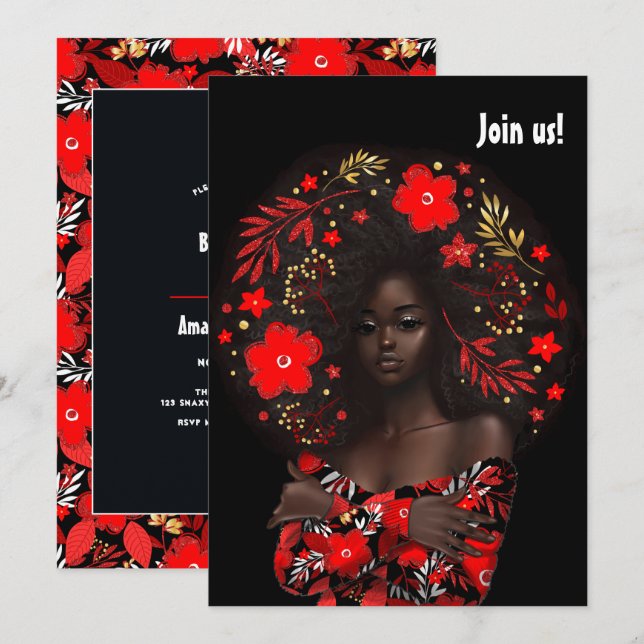 Convites Festa de solteira de Natal Afro-Americana (Frente/Verso)