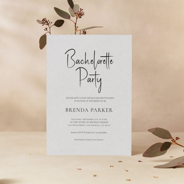 Convites Festa de solteira de Script Preto Simples de Linen (Criador carregado)