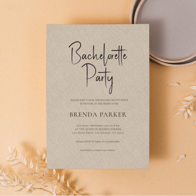 Convites Festa de solteira de Script Preto Simples Tan Line (Criador carregado)