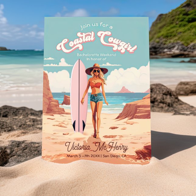 Convites Festa de solteira de surfboard da copa costeira (Criador carregado)