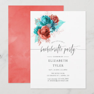 Convites Festa de solteira de Turquesa e Coral