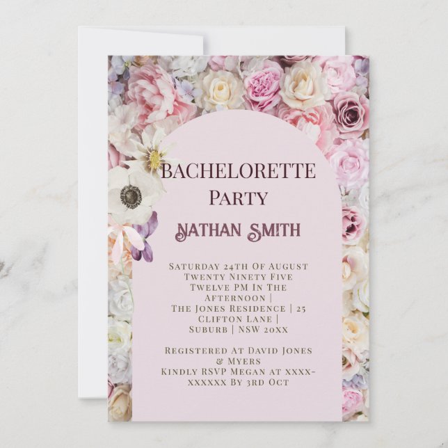 Convites Festa de solteira de Verão de Arca Floral Rosa Ele (Frente)