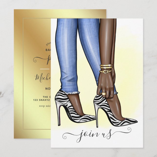 Convites Festa de solteira do Glitzy Zebra Fashionista (Frente/Verso)