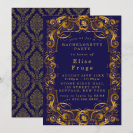 Convites Festa de solteira Dourada azul-coroa real