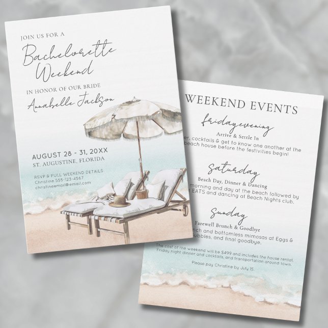 Convites Festa de solteira Elegante de Praia no Fim de Sema (Elegant Girls Weekend Beach Bachelorette Party Invitation)