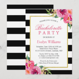 Convites Festa de solteira Floral da Fúchsia, Rosa Púrpura,