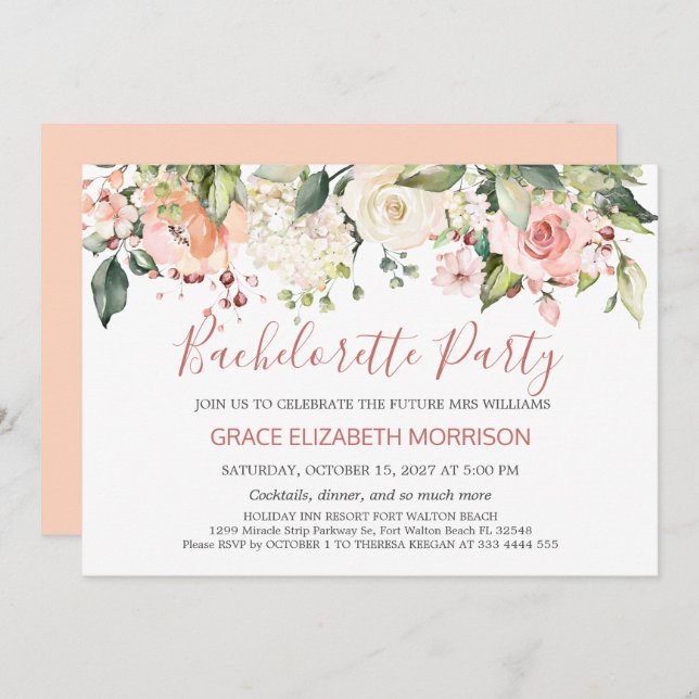 Convites Festa de solteira floral de aquarela (Frente/Verso)