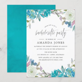 Convites Festa de solteira Floral Dusty Blue e Turquoise