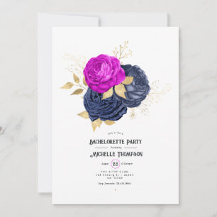Convites Festa de Solteira Floral Magenta Navy e Dourado