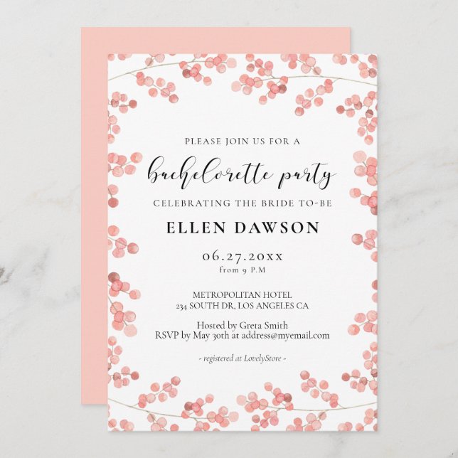 Convites Festa de solteira Floral Respiratória do Bebê Rosa (Frente/Verso)