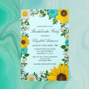 Convites Festa de solteira Floral Rustic Sunflower Daisy