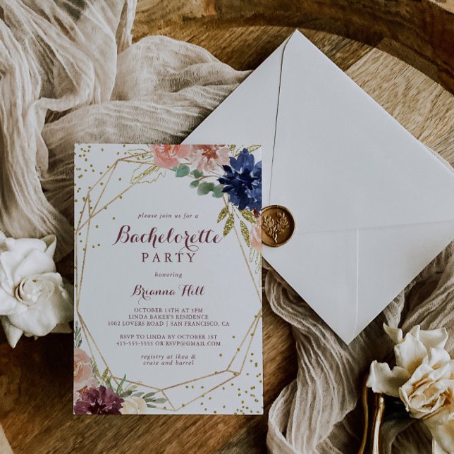 Convites Festa de solteira Glitter Dourada Rústica Geométri (Criador carregado)