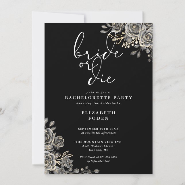 Convites Festa de solteira Gótica Branca Preta Ou Morta (Frente)