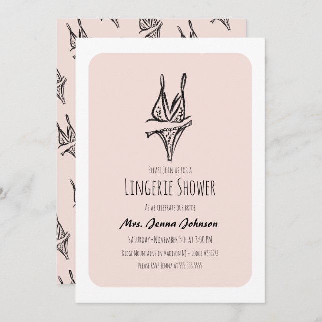 Convites Festa de solteira Lingerie Blush Chá de panela (Frente/Verso)