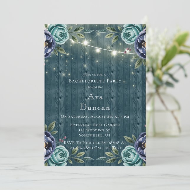 Convites Festa de solteira marinho e Rosa turquesa (Em pé/Frente)