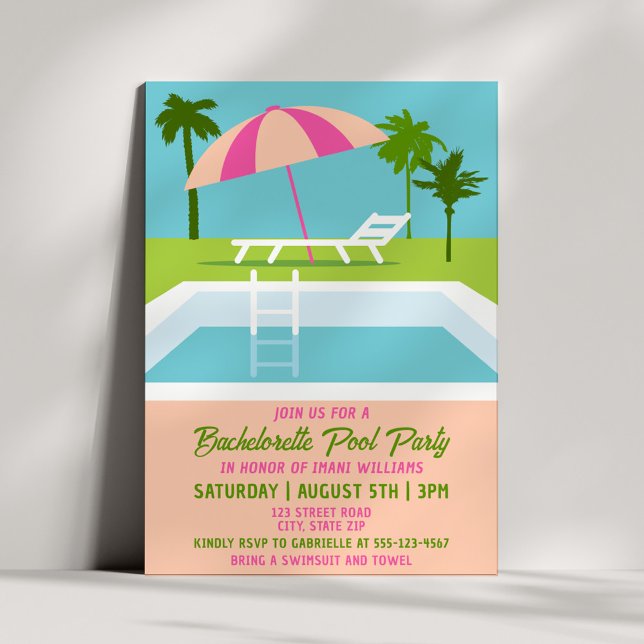 Convites Festa de Solteira Moderna na Piscina Verão Último  (Criador carregado)