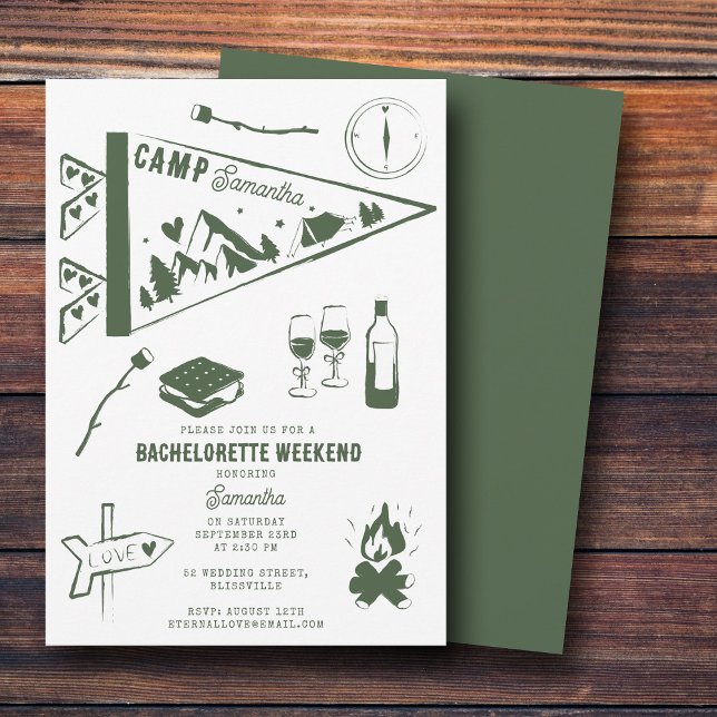 Convites Festa de Solteira no Acampamento Fim de Semana Bac (Camp Bachelorette Party Camping Bach Weekend Invitation)