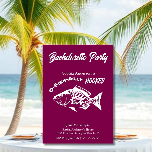 Convites Festa de solteira "O-fish-ally Hooke" (Bachelorette Party O-fish-ally Hooked Fisherman Core Hawaiian Fish islander Bachelorette Invitations)