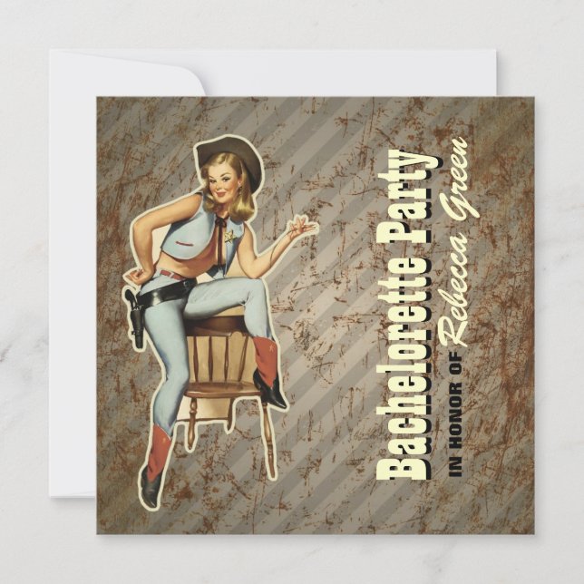 Convites festa de solteira retro do país ocidental da (Frente)