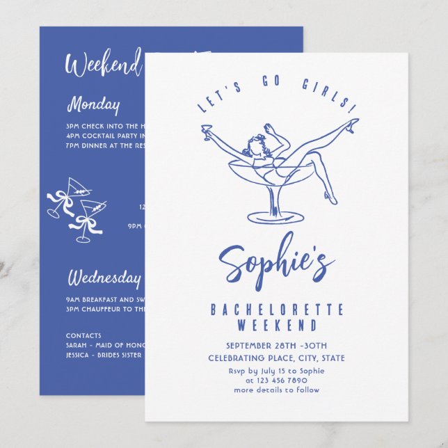 Convites Festa de solteira Retroativa Escrivível Desenhada  (Frente/Verso)