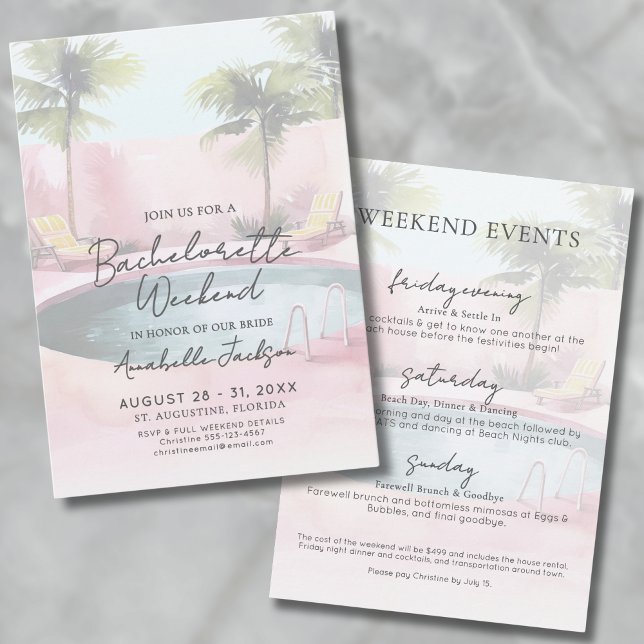 Convites Festa de solteira Rosa de Fim de Semana das Menina (Girls Weekend Pink Pool Bachelorette Party Invitation)