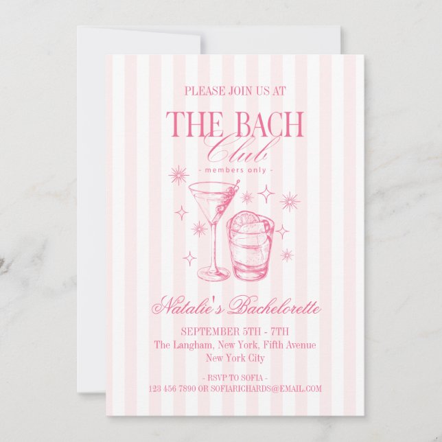Convites Festa de solteira rosa do Clube de Cocktails Vinta (Frente)