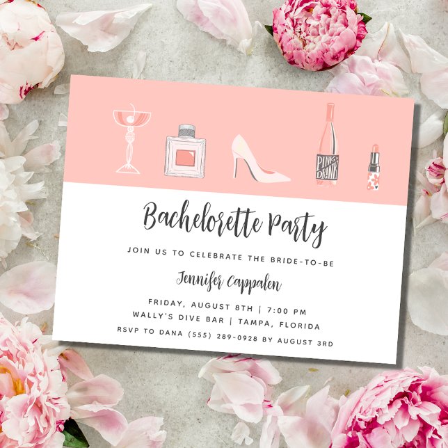 Convites Festa de solteira Rosa Menino (Girly Pink Bachelorette Party Invitation)