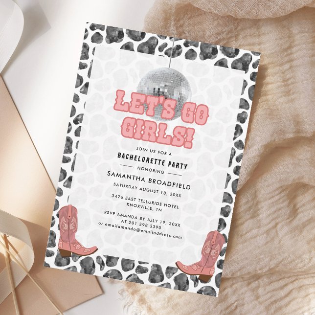 Convites Festa de solteira rosa-rosa- (Disco Cowgirl Bachelorette Party Pink Black Invitation)