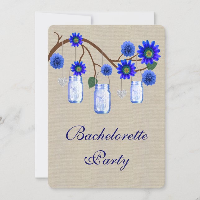 Convites Festa de solteira Rústica Rústica Blue Mason Jars (Frente)