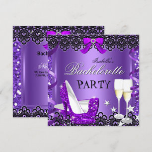 Convites Festa de Solteira Salto Alto Roxo Champagne