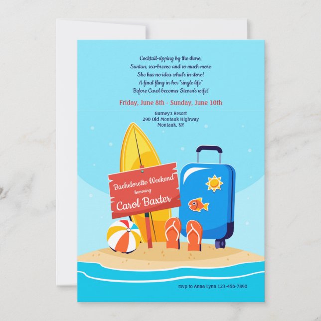Convites Festa de solteira Sandy Beach (Frente)