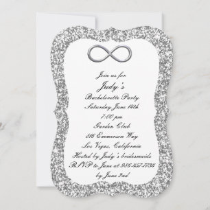 Convites Festa de Solteira Silver Glitter Silver Infinity
