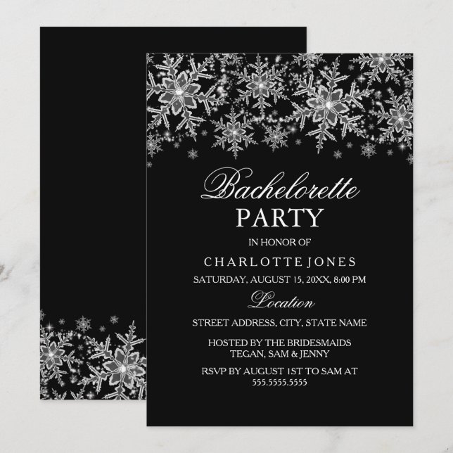 Convites Festa de solteira Sparkle Crystal Snowflake (Frente/Verso)