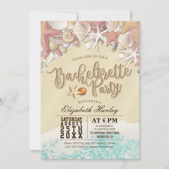 Convites Festa de solteira Summer Beach Starfish Seashell (Frente)