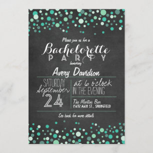 Convites Festa de solteira Teal Green Confetti Chalkboard