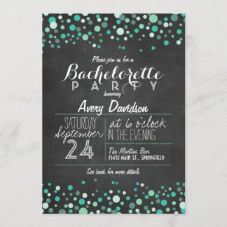Convites Festa de solteira Teal Green Confetti Chalkboard