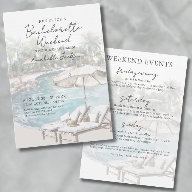 Convites Festa de solteira Tropical de Piscinas Girls Weeke (Girls Weekend Tropical Pool Bachelorette Party Invitation)