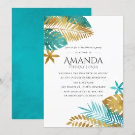 Convites Festa de solteira tropical Dourada e lacrimogênea
