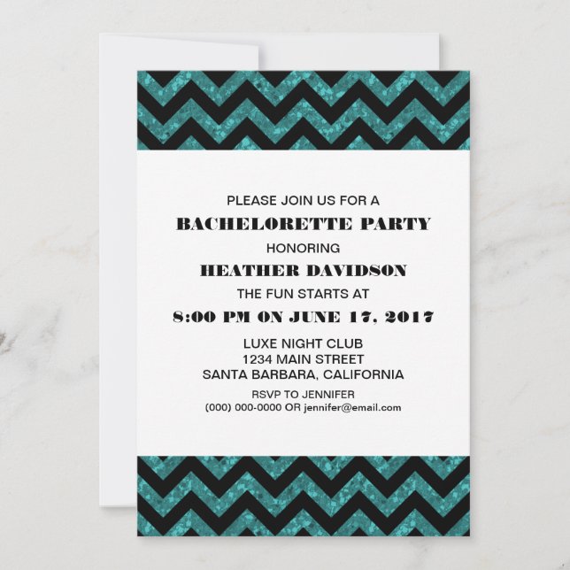 Convites Festa de solteira Turquoise Chevron Glitter (Frente)