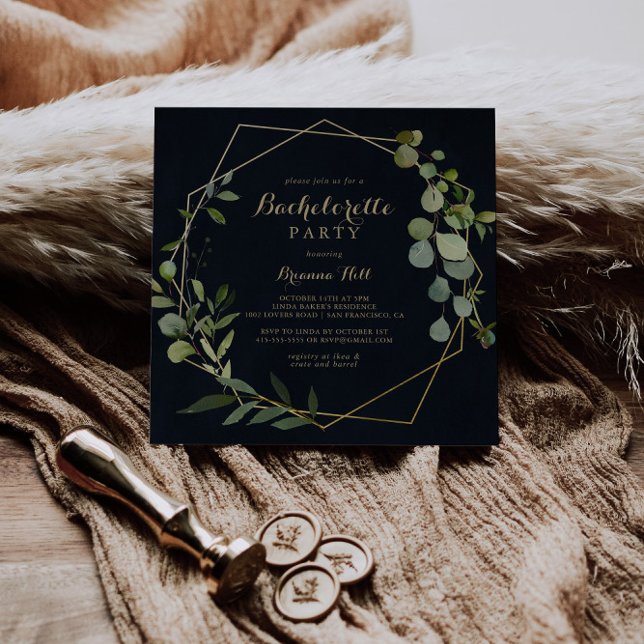 Convites Festa de solteira Verde Azul Dourada Geométrica (Criador carregado)