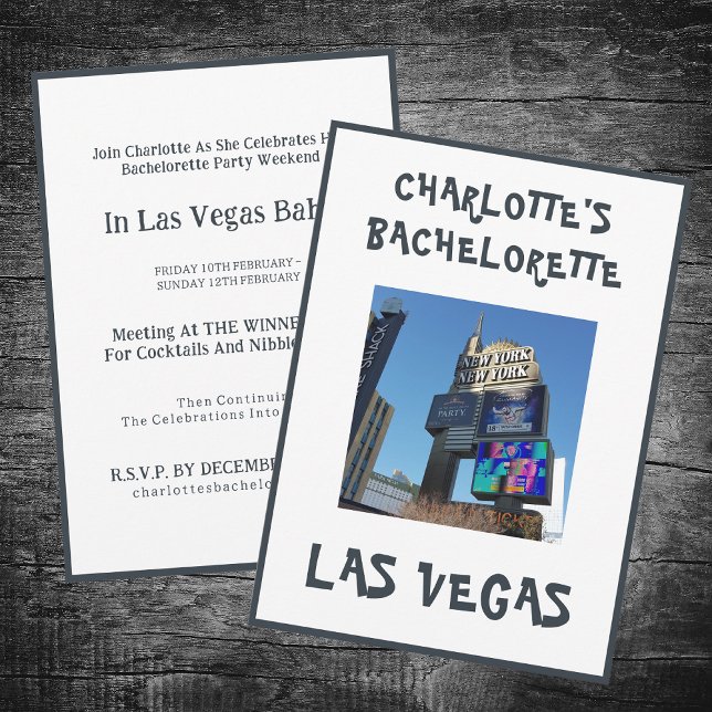 Convites Festa de solteira White de Las Vegas (Back And Front - Las Vegas Bachelorette Invitation)