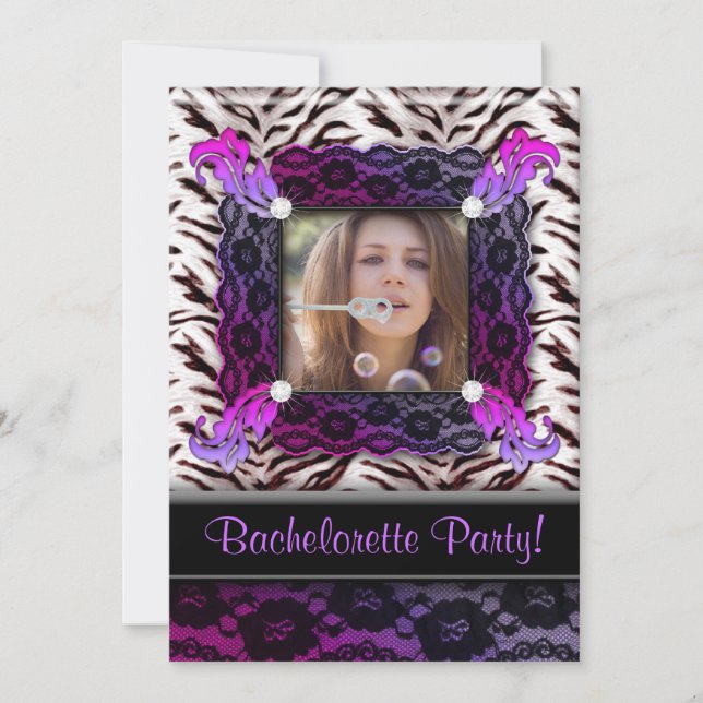 Convites Festa de solteira Zebra Jewelry Photo Convide Purp (Frente)