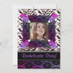 Convites Festa de solteira Zebra Jewelry Photo Convide Purp